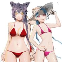lol阿狸与金克丝福利泳装漫画