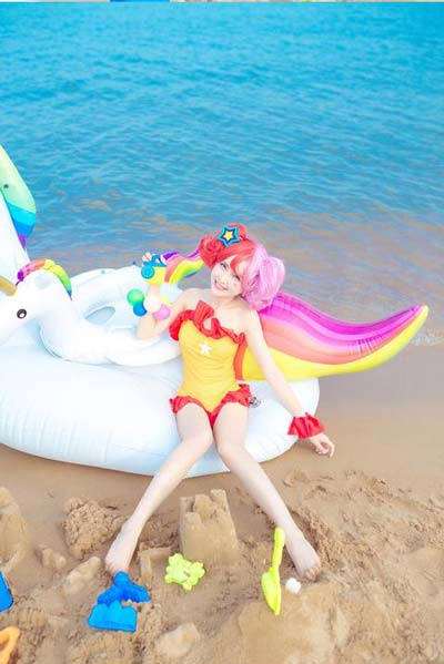 王者荣耀小乔夏日独角兽真人cos