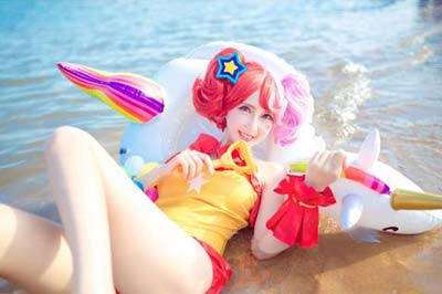 王者荣耀小乔夏日独角兽真人cos