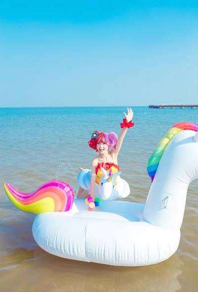 王者荣耀小乔夏日独角兽真人cos