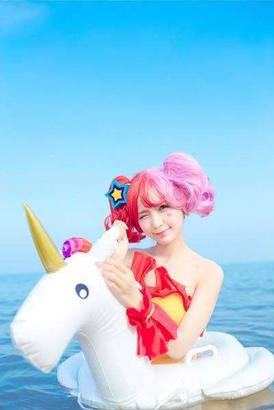 王者荣耀小乔夏日独角兽真人cos